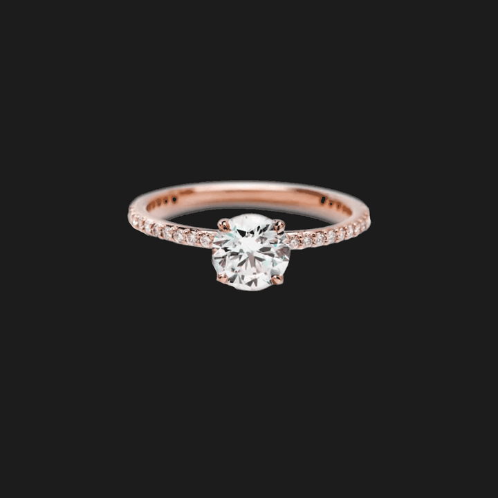 Round Pavé Diamond Engagement Ring 18K Rose Gold Round