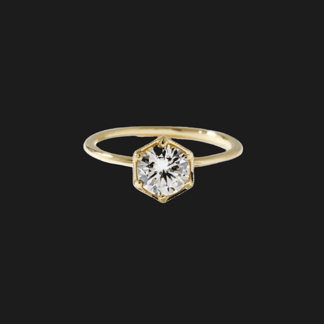 Hexagonal Solitaire Diamentowy Pierścień 18K Żółty Złoty