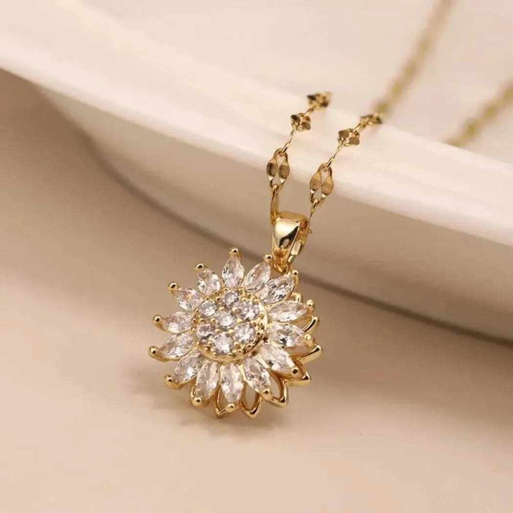 Spinning Sunflower Pendant Necklace