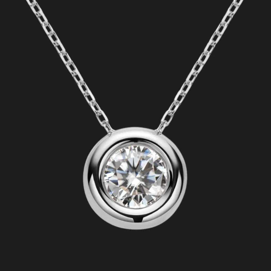 Sterling Silver Bezel Moissanite Pendant Necklace