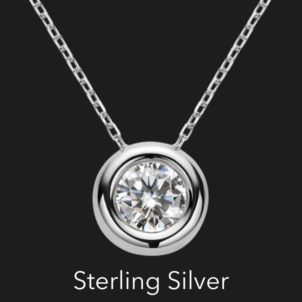 Sterling Silber Lünette Moissanit Anhänger Halskette
