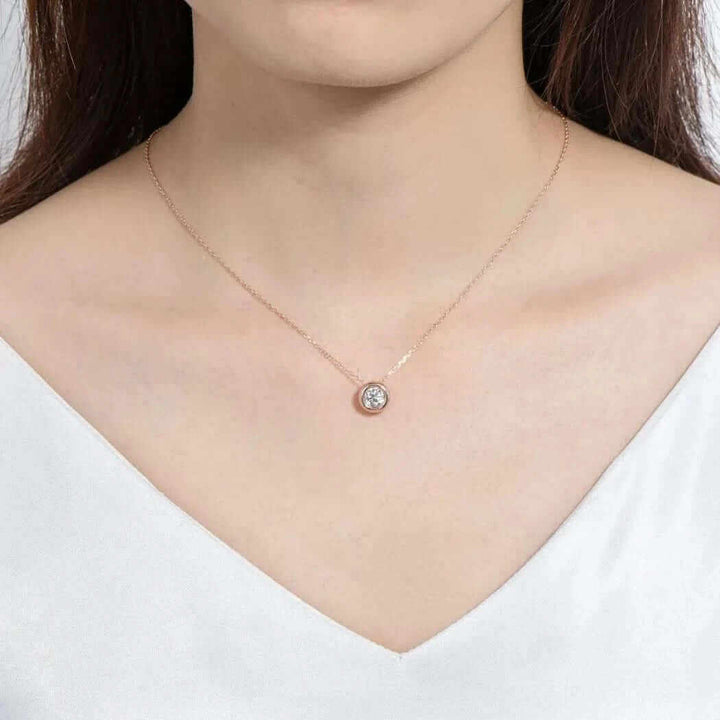 Sterling Silver Bezel Moissanite Pendant Necklace