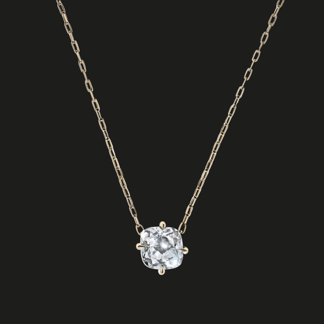 Cushion Diamond Pendant Necklace 14K Yellow Gold Cushion